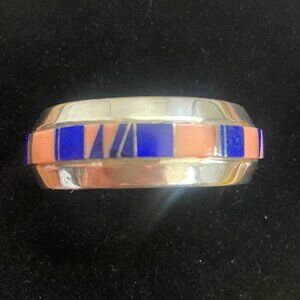 Vintage Navajo Garrison Boyd silver bracelet with lapis and coral stones